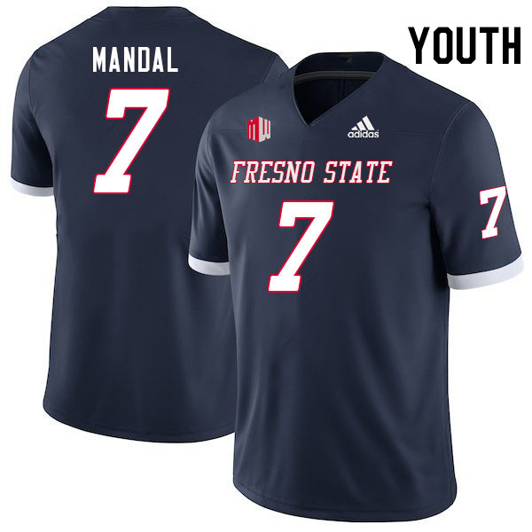 Youth #7 Jayden Mandal Fresno State Bulldogs College Football Jerseys Stitched Sale-Navy